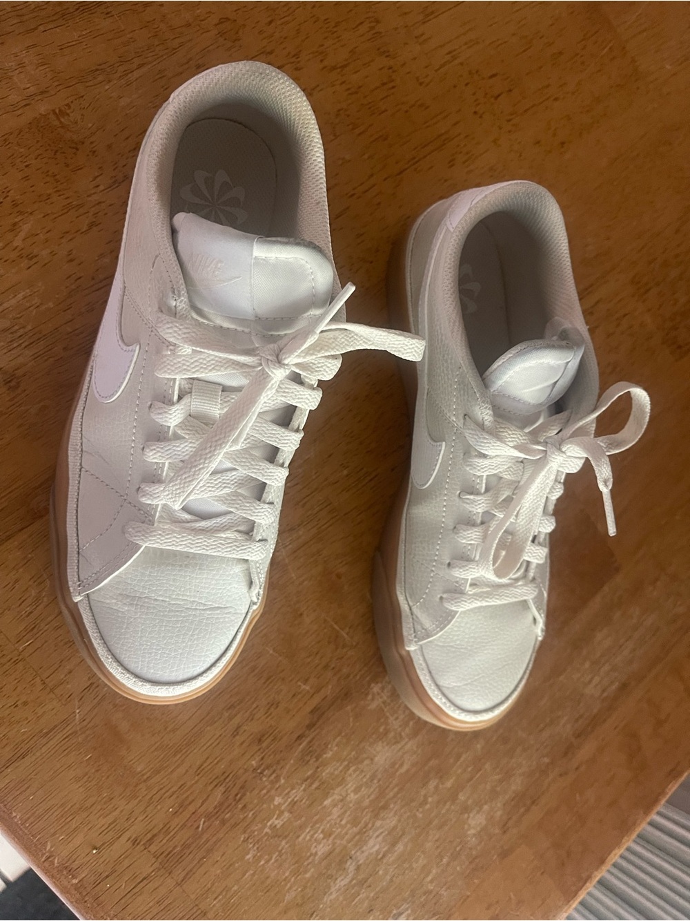 Nike Women’s Court Legacy Next Sneakers in Cream and White with Gum Sole - Picture 3 of 13